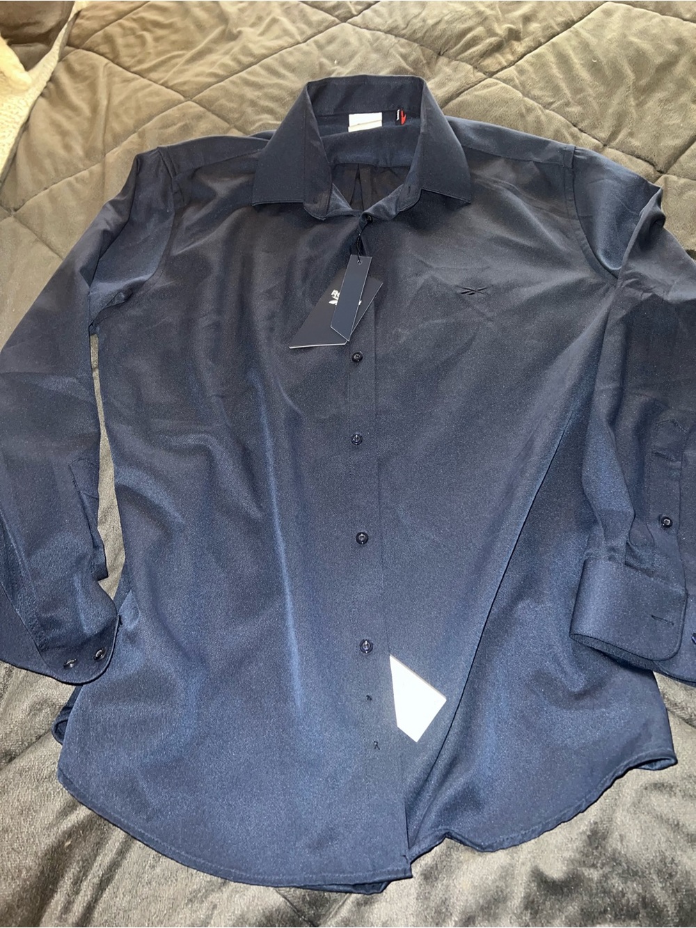 Reebok Men's Dark Blue Dress Shirt - Long Sleeve Button-Up